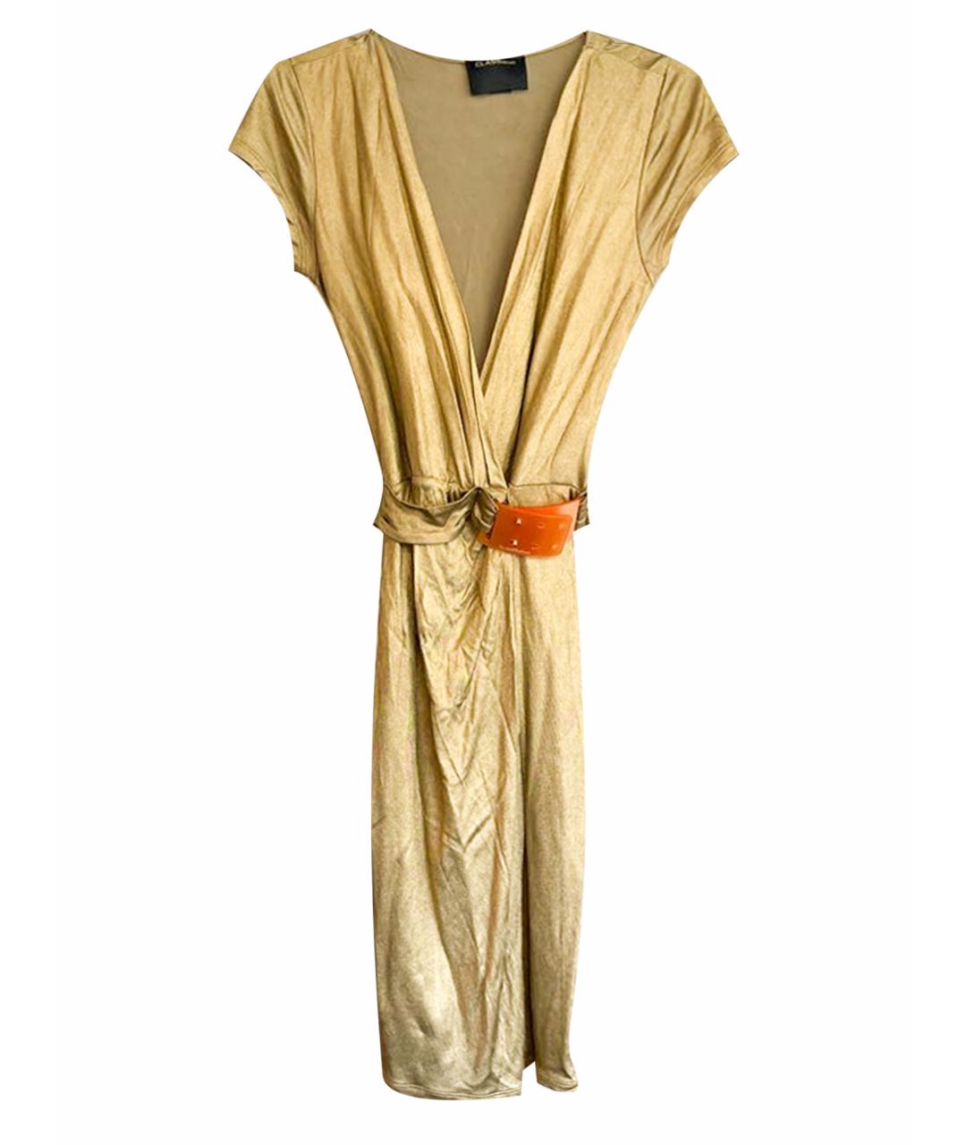 CAVALLI CLASS Золотое меховое коктейльное платье, фото 6