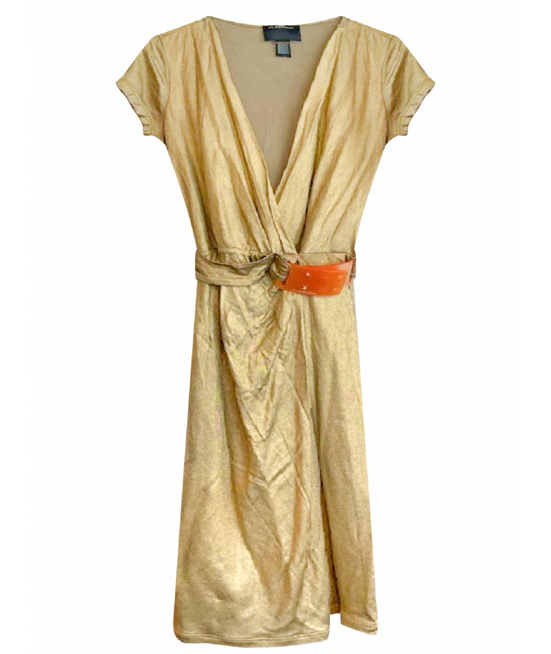 CAVALLI CLASS Золотое меховое коктейльное платье, фото 1