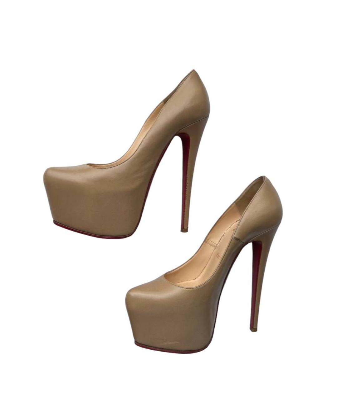CHRISTIAN LOUBOUTIN Бежевые кожаные туфли, фото 2