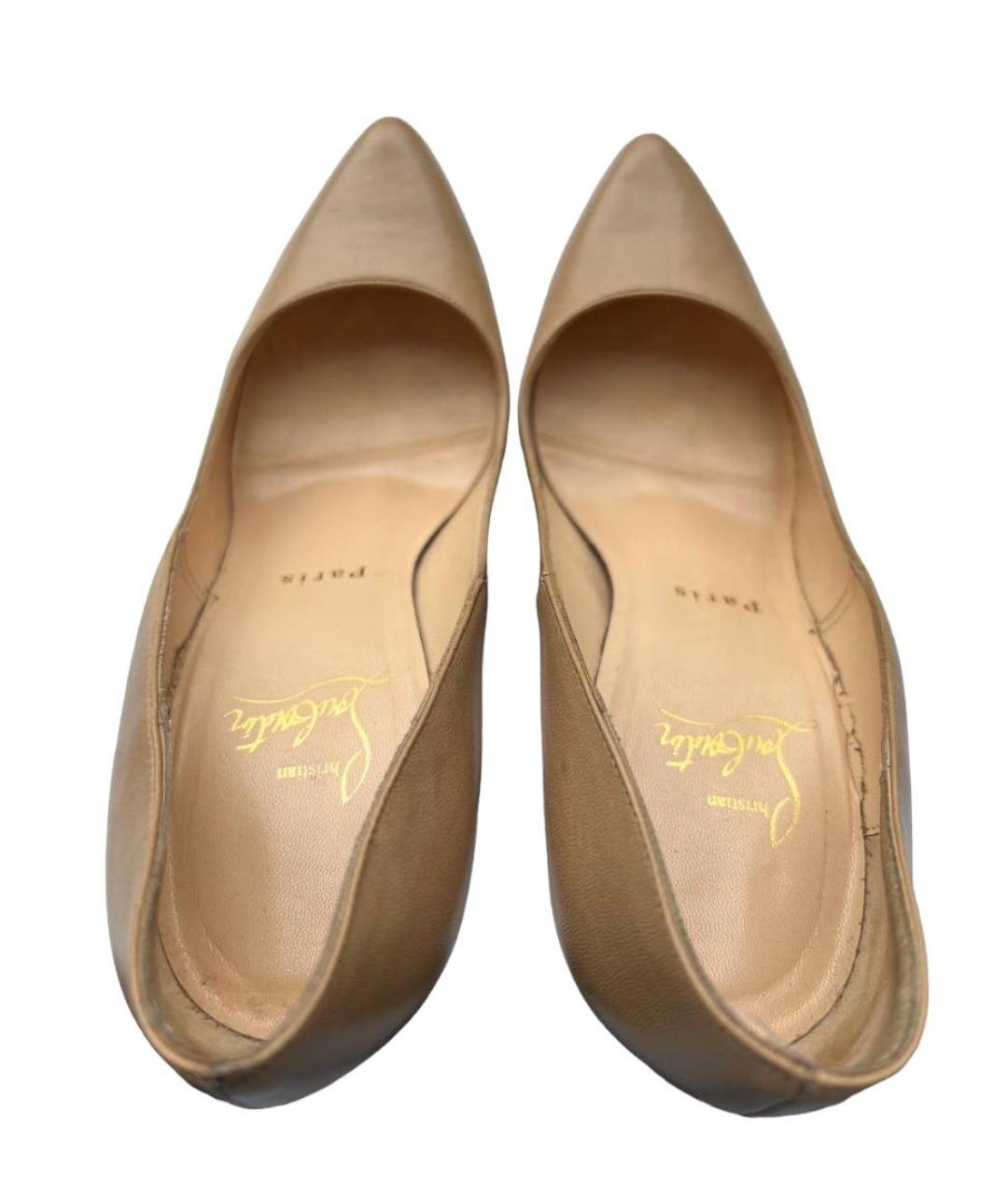 CHRISTIAN LOUBOUTIN Бежевые кожаные туфли, фото 4