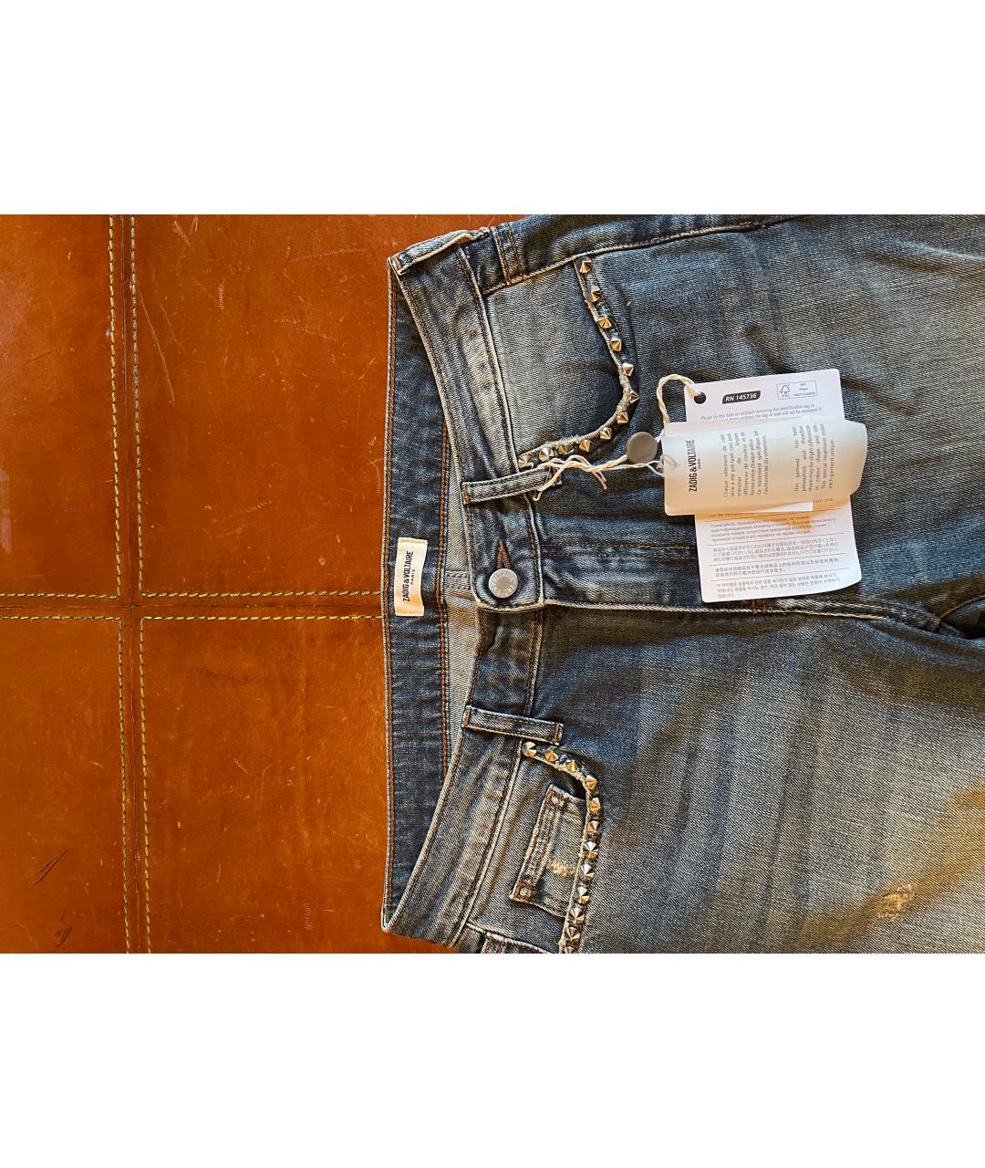 ZADIG & VOLTAIRE Голубые хлопко-эластановые прямые джинсы, фото 3