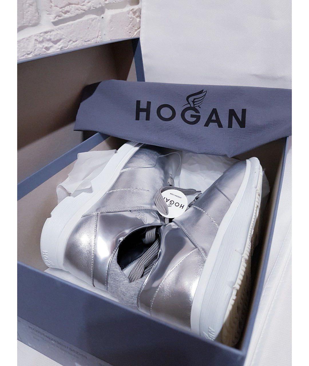HOGAN Серебряные кожаные кроссовки, фото 8