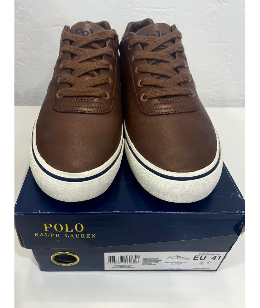 POLO RALPH LAUREN Коричневые кожаные низкие кроссовки / кеды, фото 7