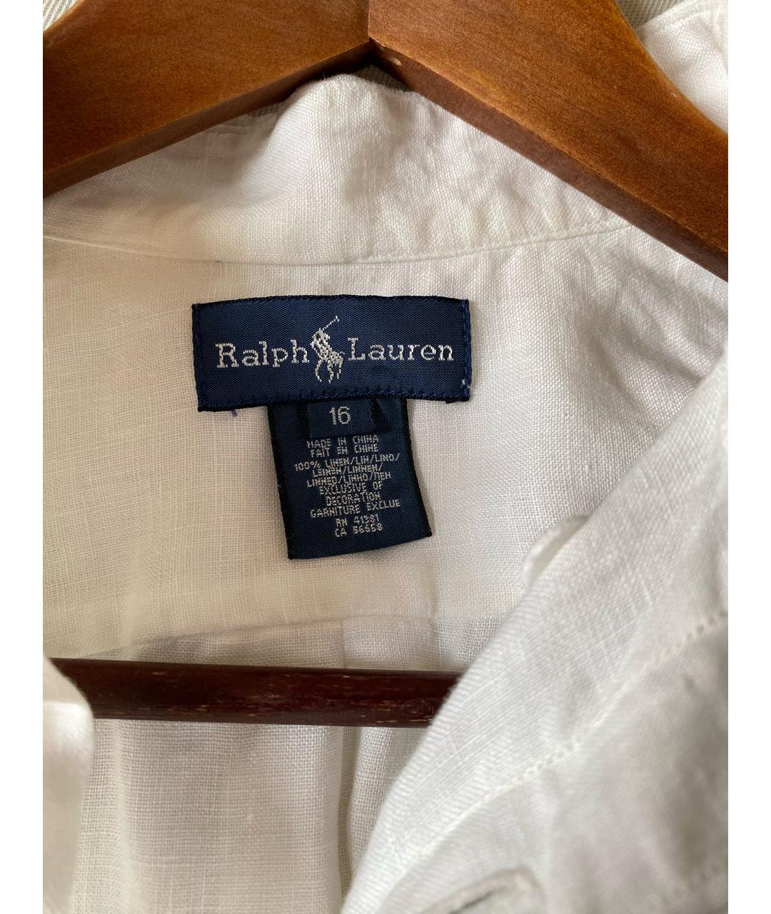 RALPH LAUREN Белая льняная классическая рубашка, фото 3