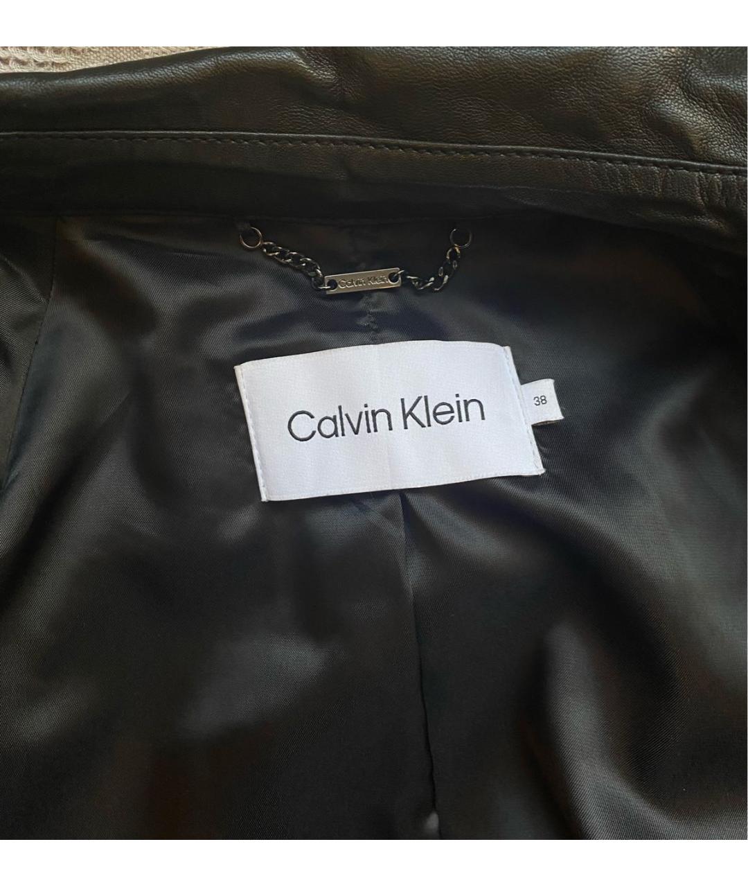 CALVIN KLEIN Черный кожаный тренч/плащ, фото 3
