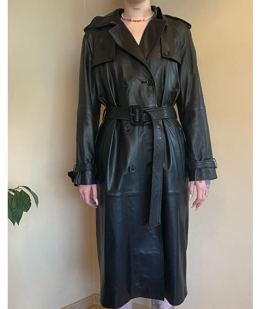 CALVIN KLEIN Черный кожаный тренч/плащ, фото 4