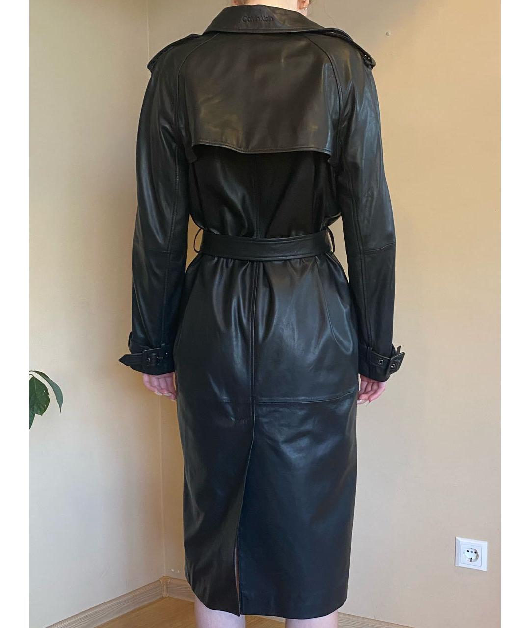 CALVIN KLEIN Черный кожаный тренч/плащ, фото 2