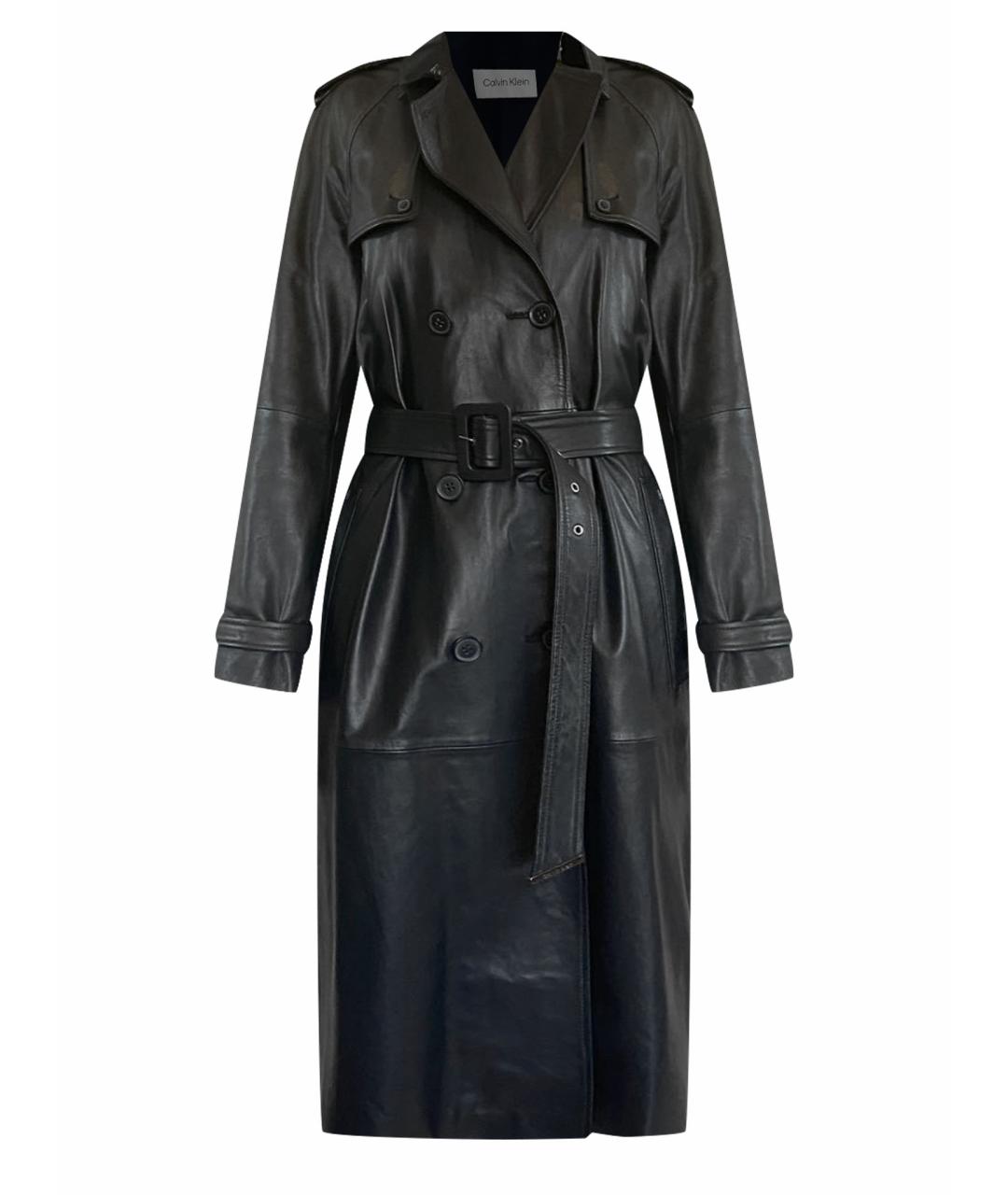 CALVIN KLEIN Черный кожаный тренч/плащ, фото 1