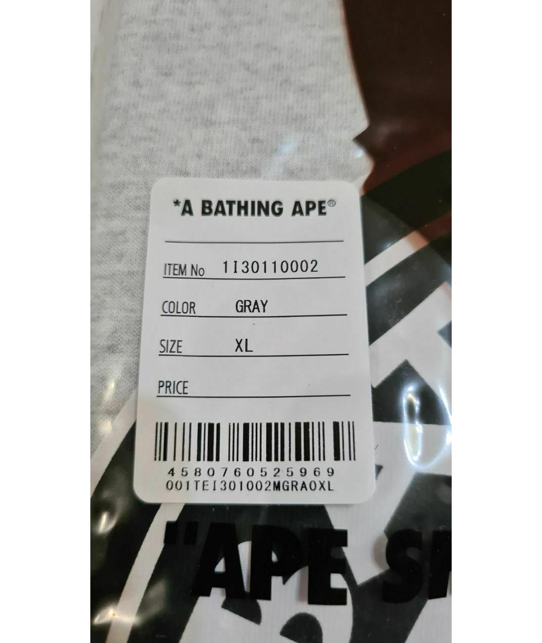 A BATHING APE Серая хлопковая футболка, фото 7
