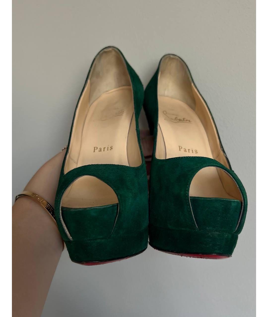 CHRISTIAN LOUBOUTIN Зеленые бархатные туфли, фото 2