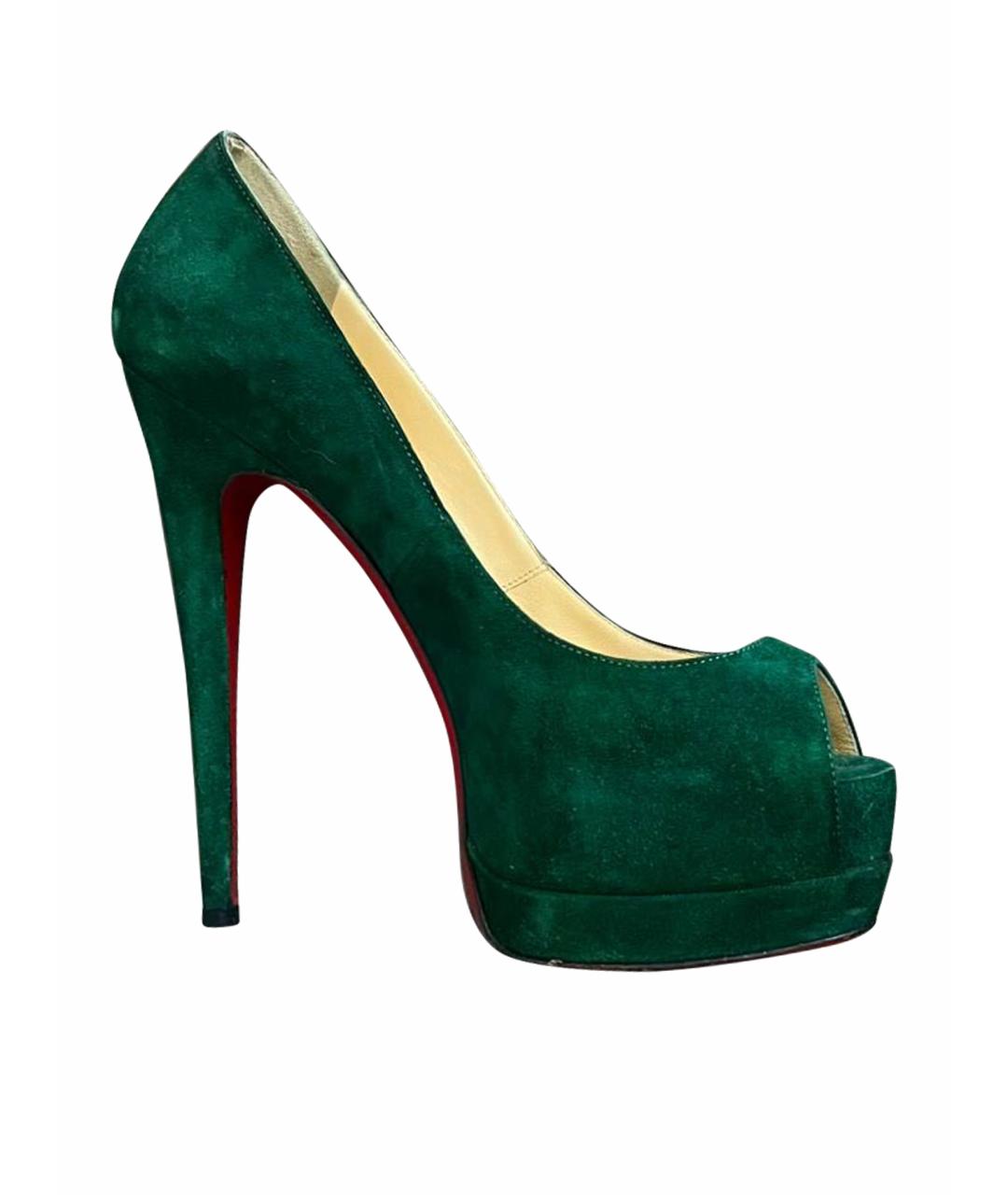 CHRISTIAN LOUBOUTIN Зеленые бархатные туфли, фото 1