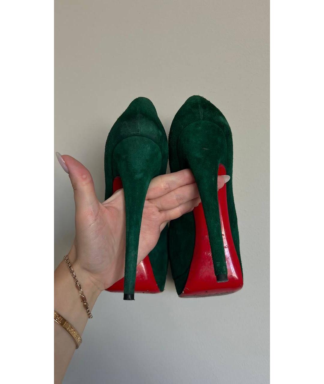 CHRISTIAN LOUBOUTIN Зеленые бархатные туфли, фото 4