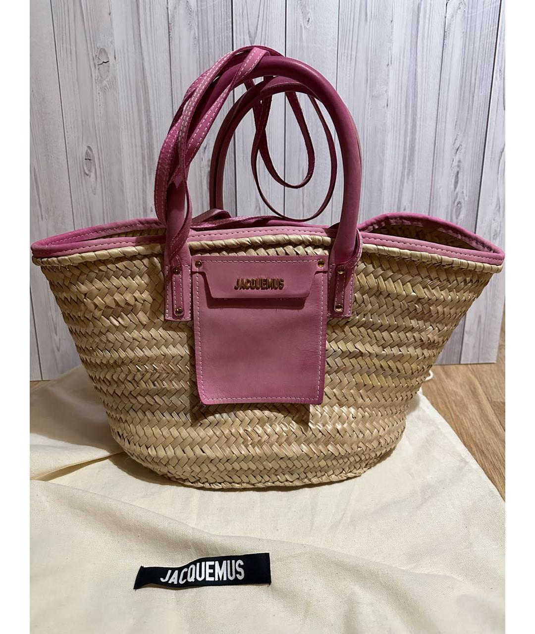 JACQUEMUS Розовая кожаная пляжная сумка, фото 5