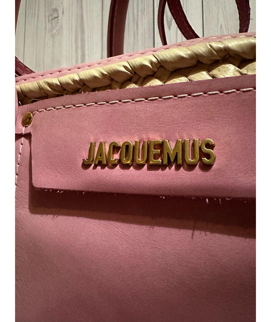 JACQUEMUS Розовая кожаная пляжная сумка, фото 2