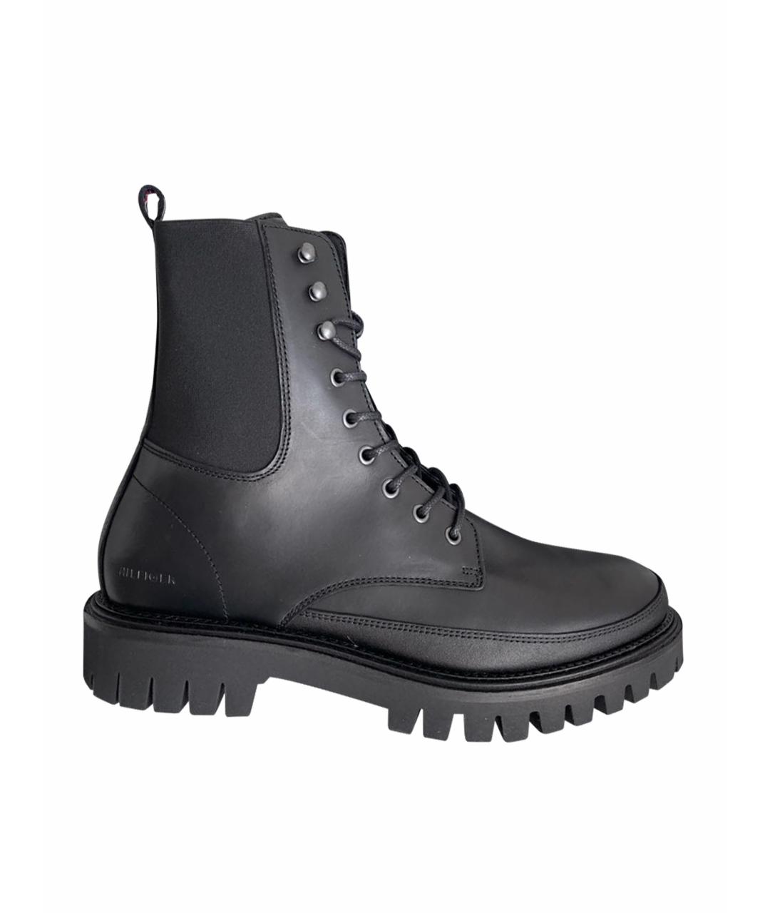 TOMMY HILFIGER Черные кожаные высокие ботинки, фото 1