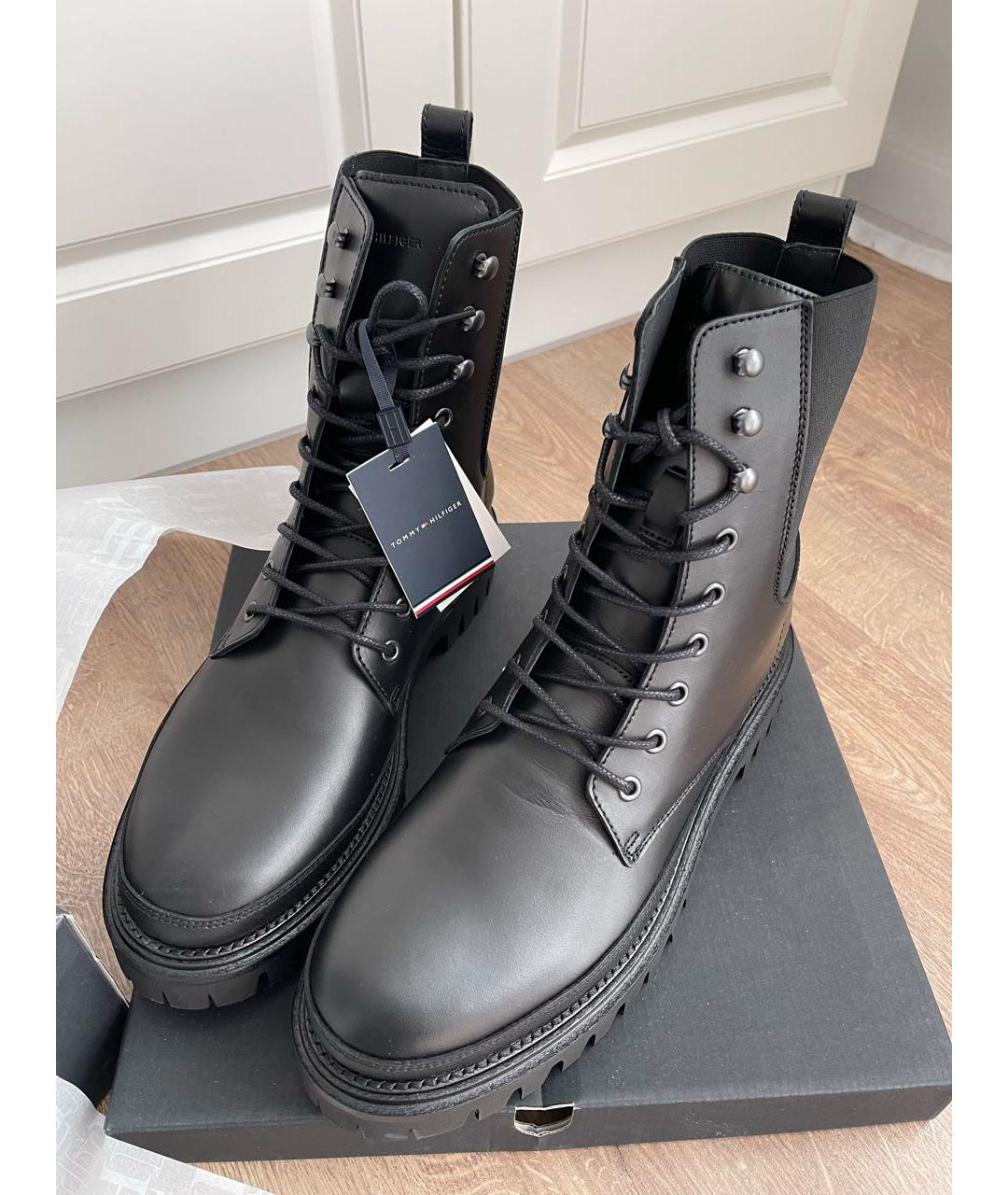 TOMMY HILFIGER Черные кожаные высокие ботинки, фото 3