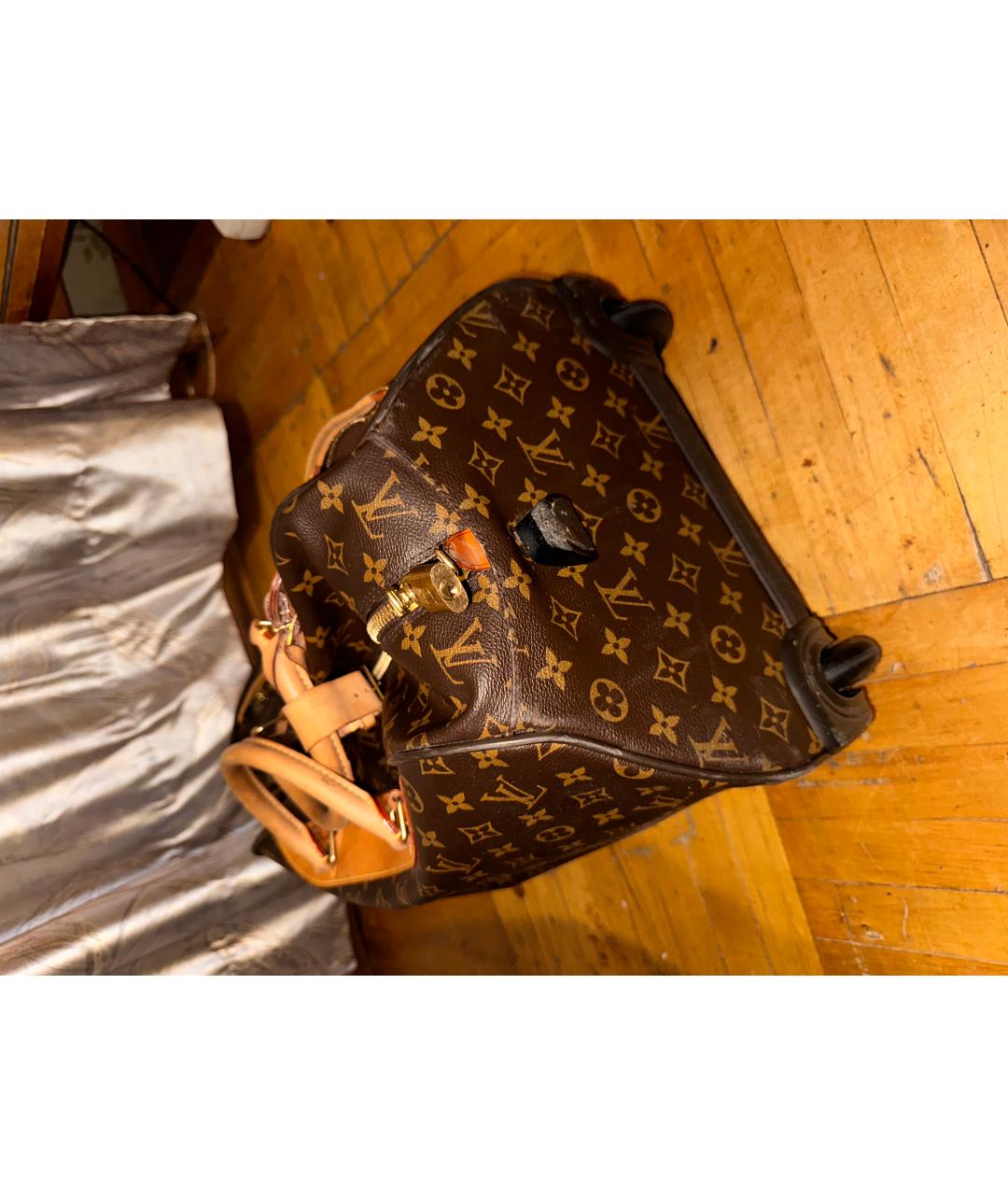 LOUIS VUITTON Коричневый кожаный чемодан, фото 3