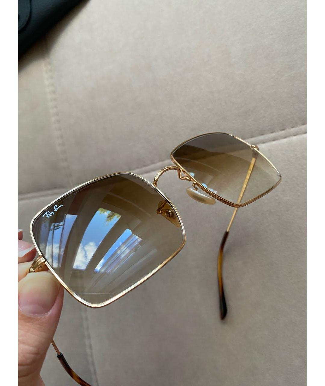 RAY BAN Коричневые металлические солнцезащитные очки, фото 2