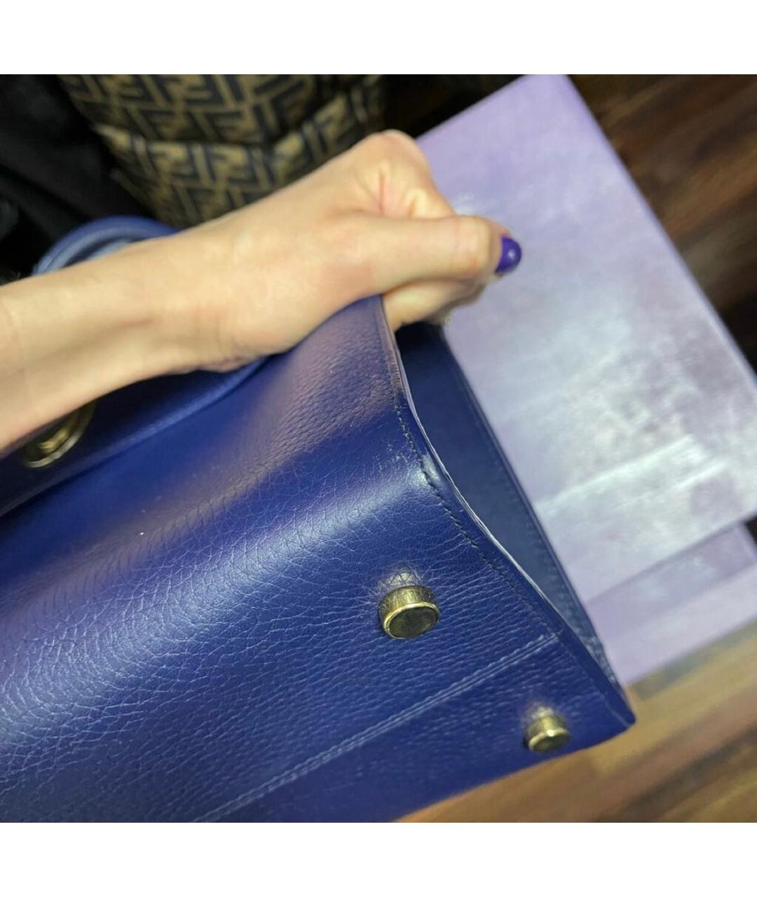 CHRISTIAN DIOR PRE-OWNED Темно-синяя кожаная сумка с короткими ручками, фото 7