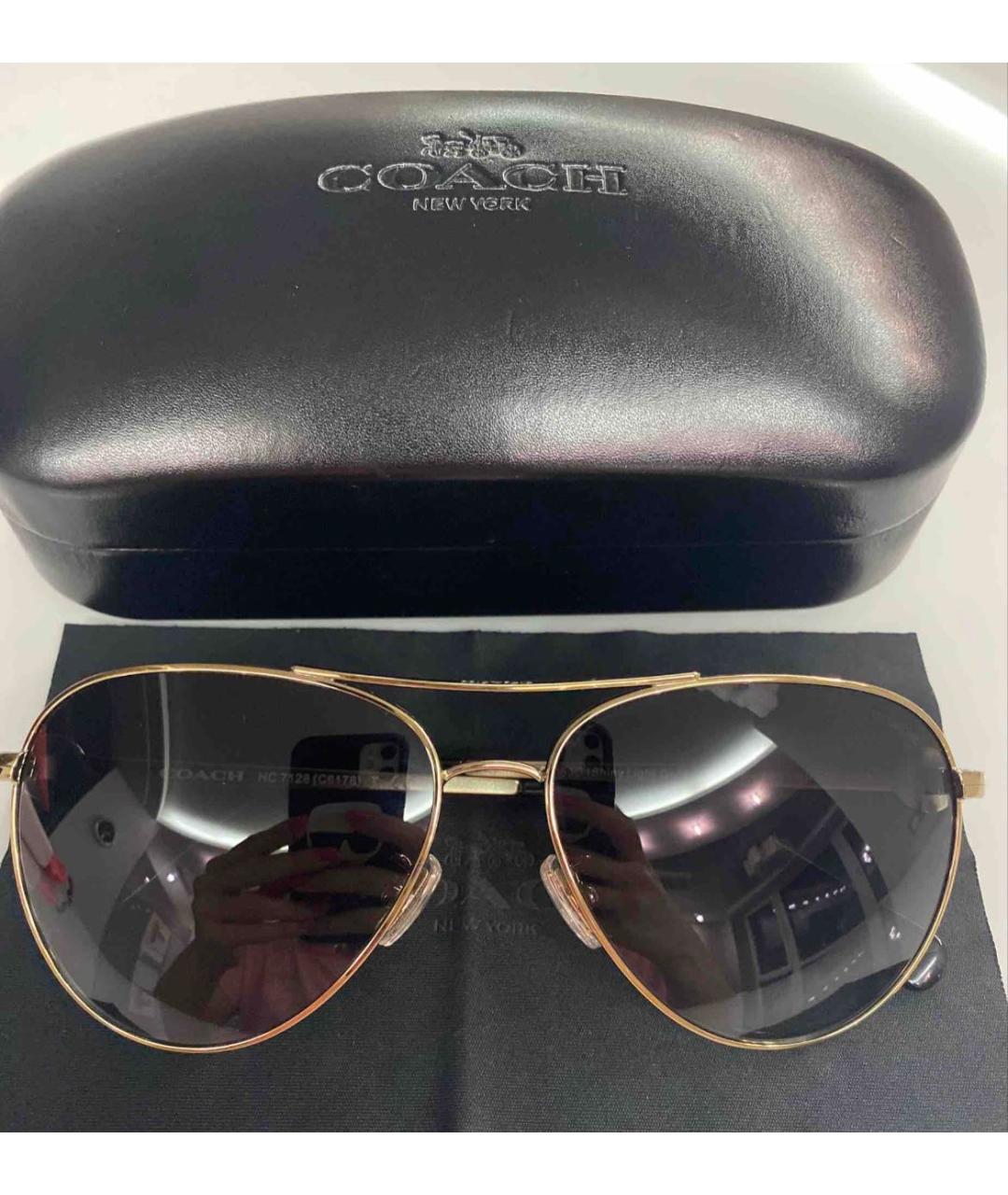 COACH Золотые металлические солнцезащитные очки, фото 9