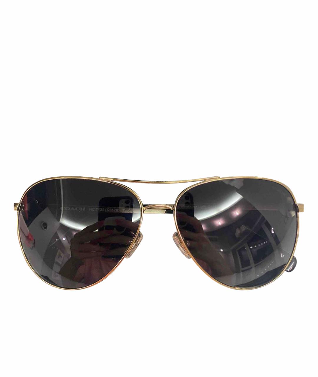 COACH Золотые металлические солнцезащитные очки, фото 1