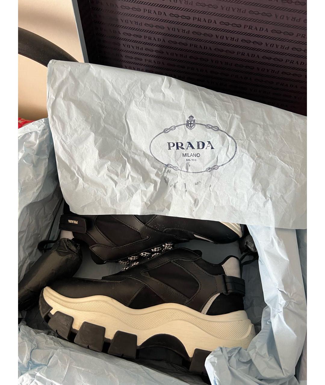 PRADA Черные кожаные кроссовки, фото 8