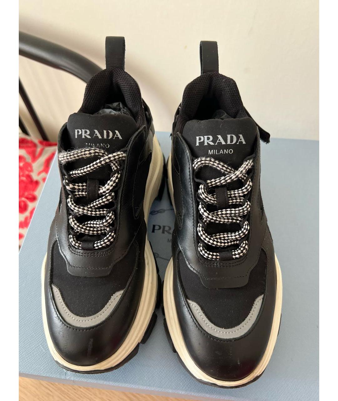 PRADA Черные кожаные кроссовки, фото 3