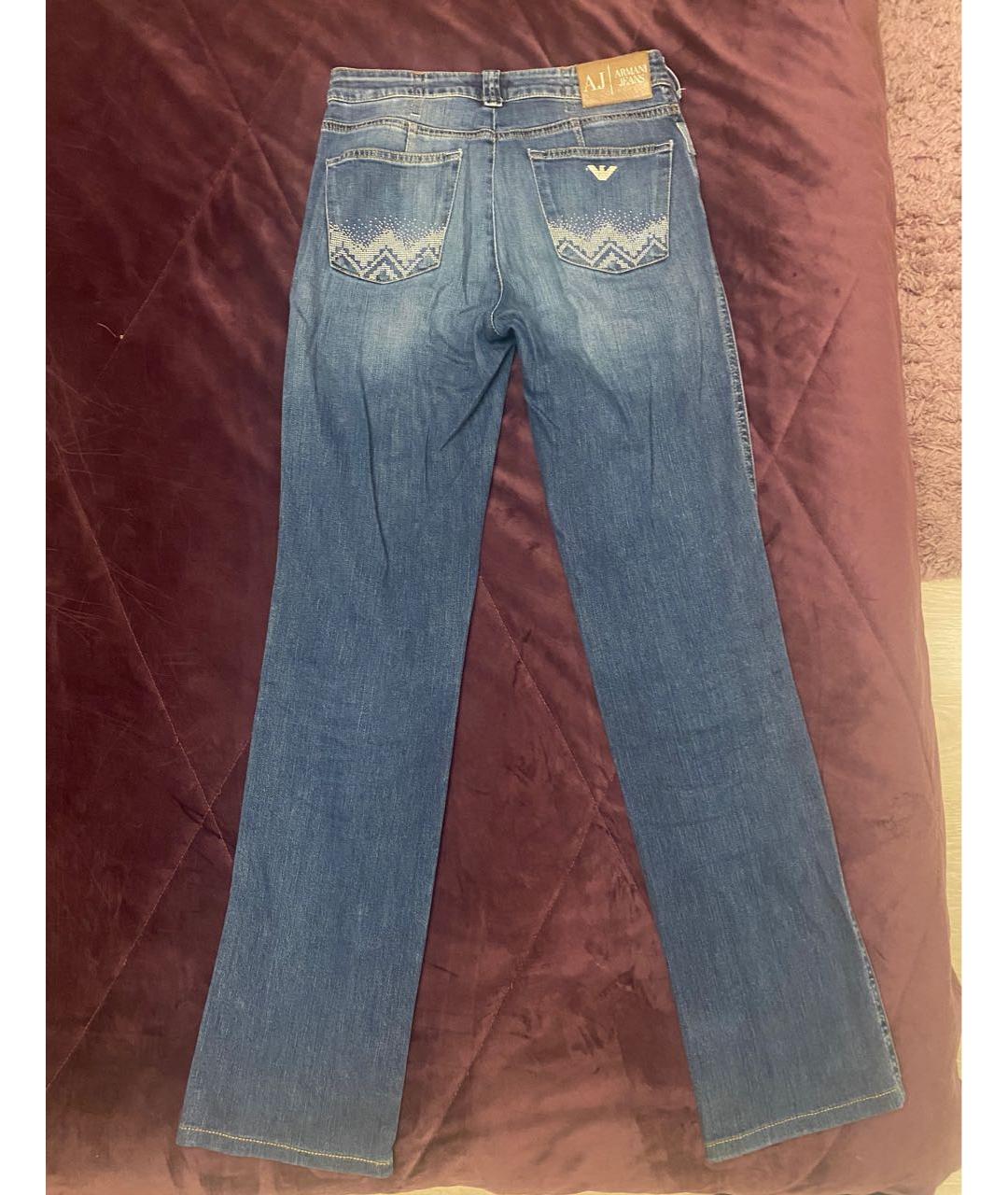 ARMANI JEANS Голубые хлопко-эластановые прямые джинсы, фото 2