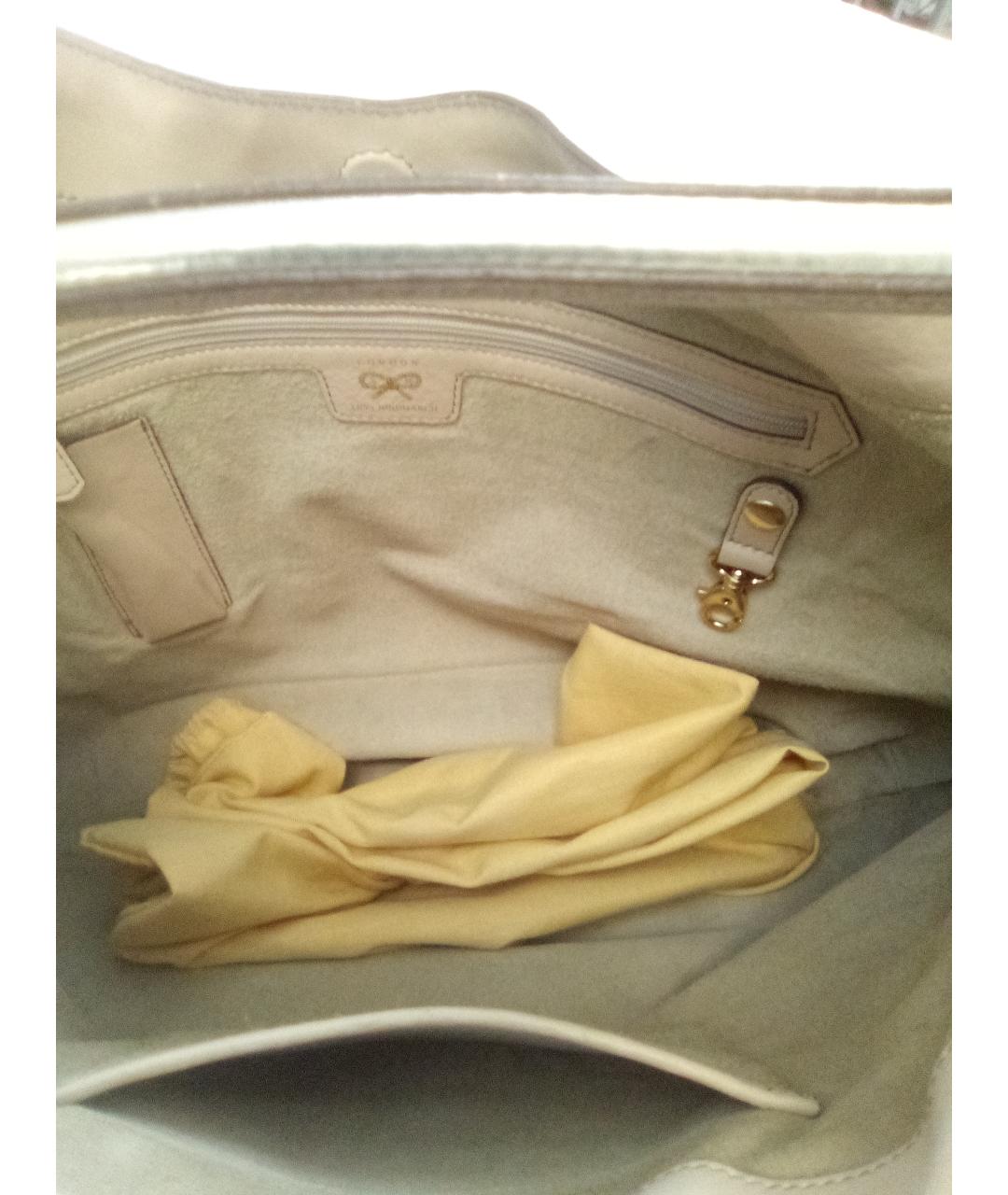ANYA HINDMARCH Бежевая кожаная сумка с короткими ручками, фото 4