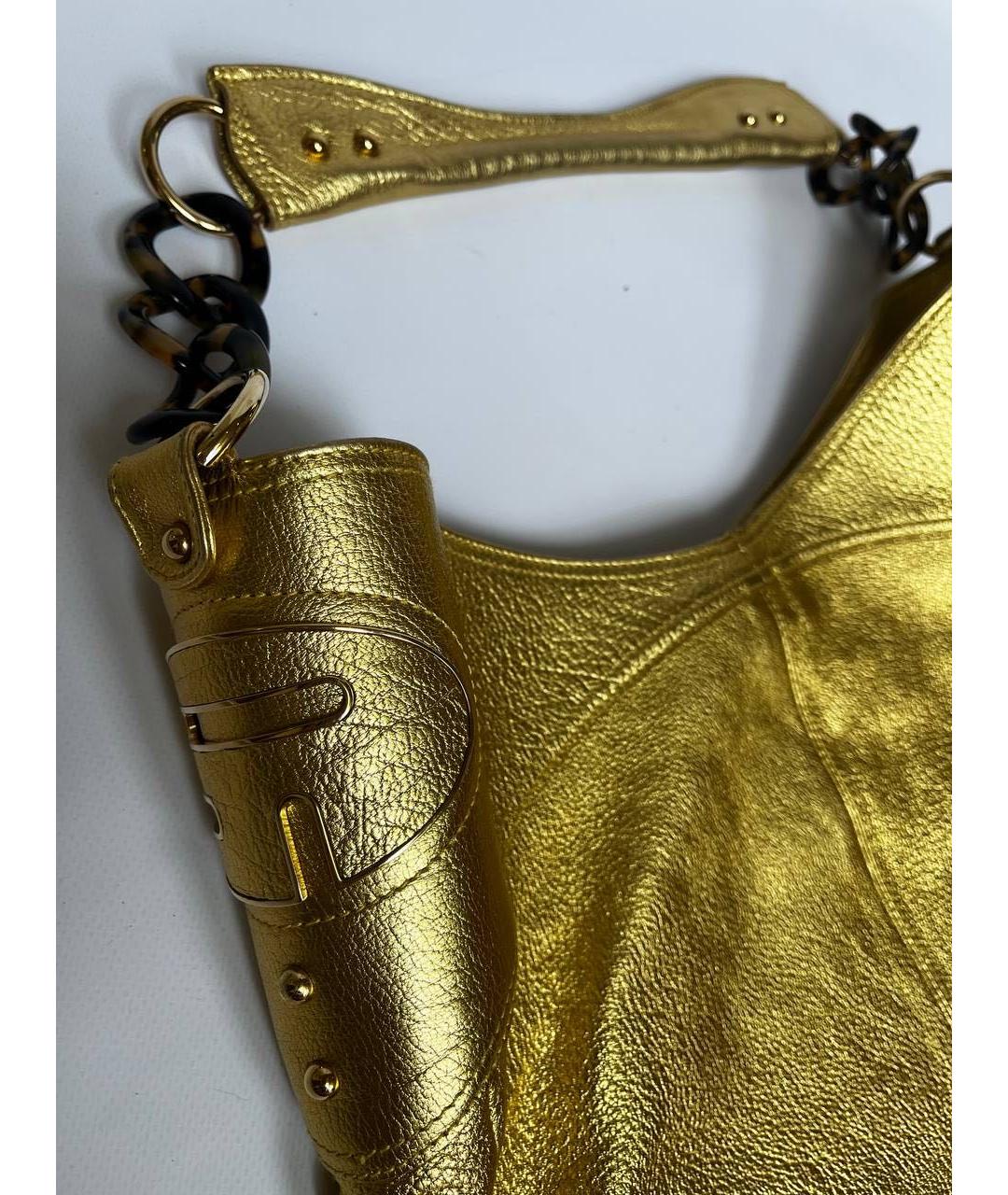 SERGIO ROSSI Золотая кожаная сумка с короткими ручками, фото 5