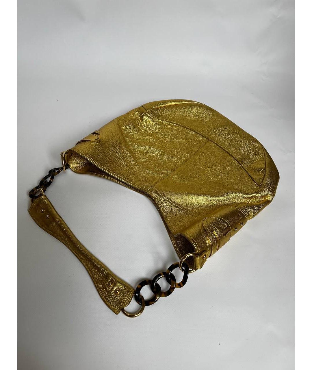 SERGIO ROSSI Золотая кожаная сумка с короткими ручками, фото 2