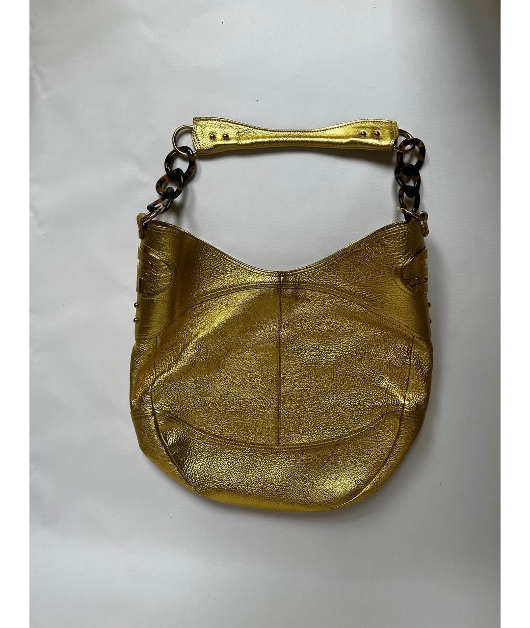 SERGIO ROSSI Золотая кожаная сумка с короткими ручками, фото 6