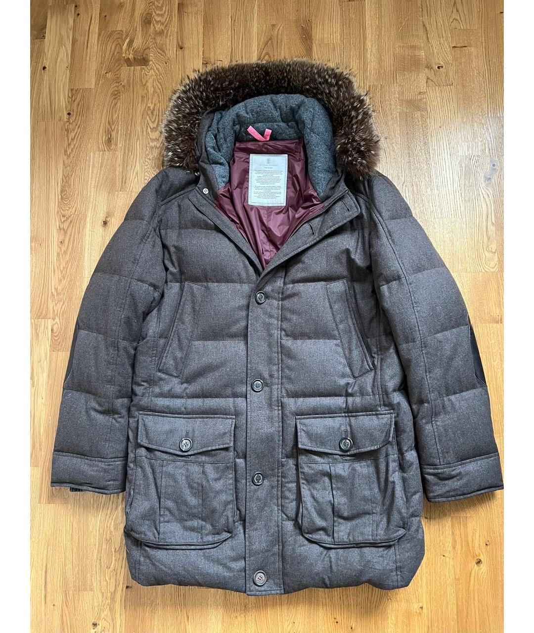 BRUNELLO CUCINELLI Коричневый кашемировый пуховик, фото 9