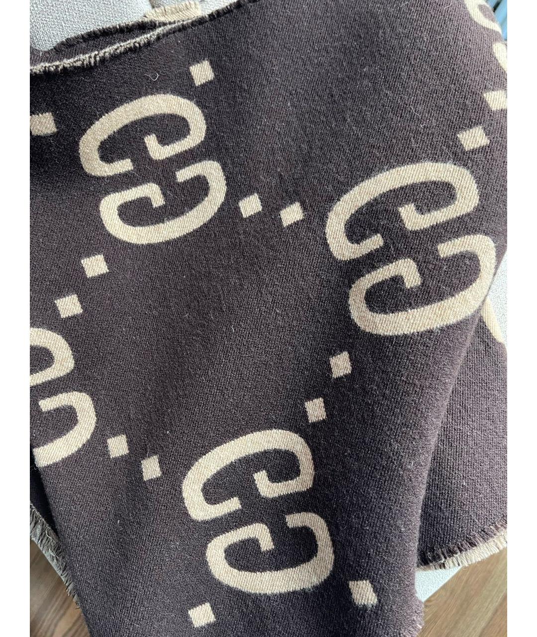 GUCCI Коричневый шерстяной шарф, фото 2