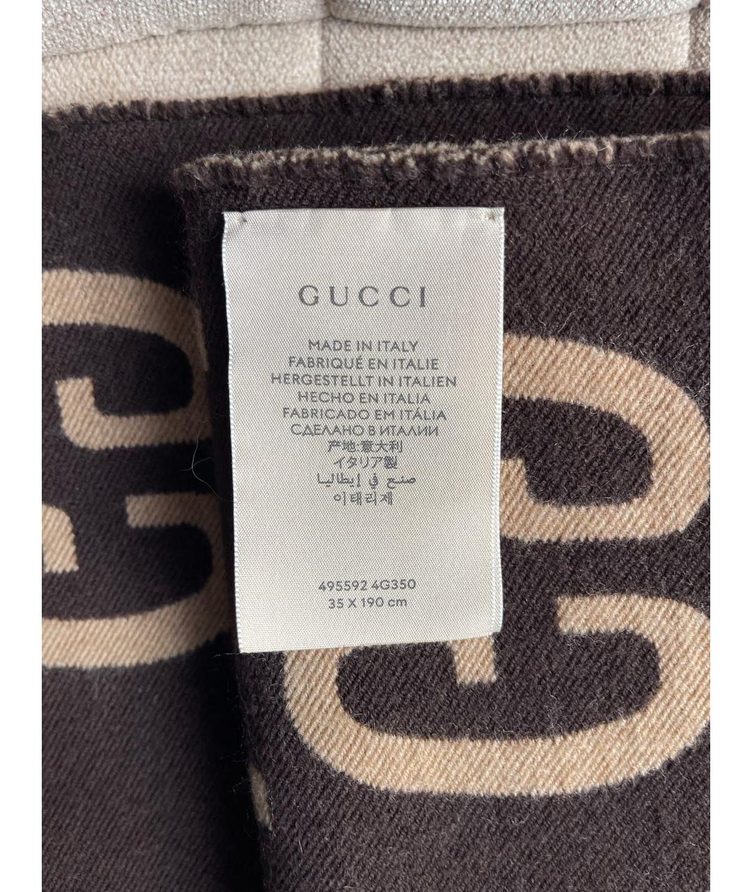 GUCCI Коричневый шерстяной шарф, фото 5