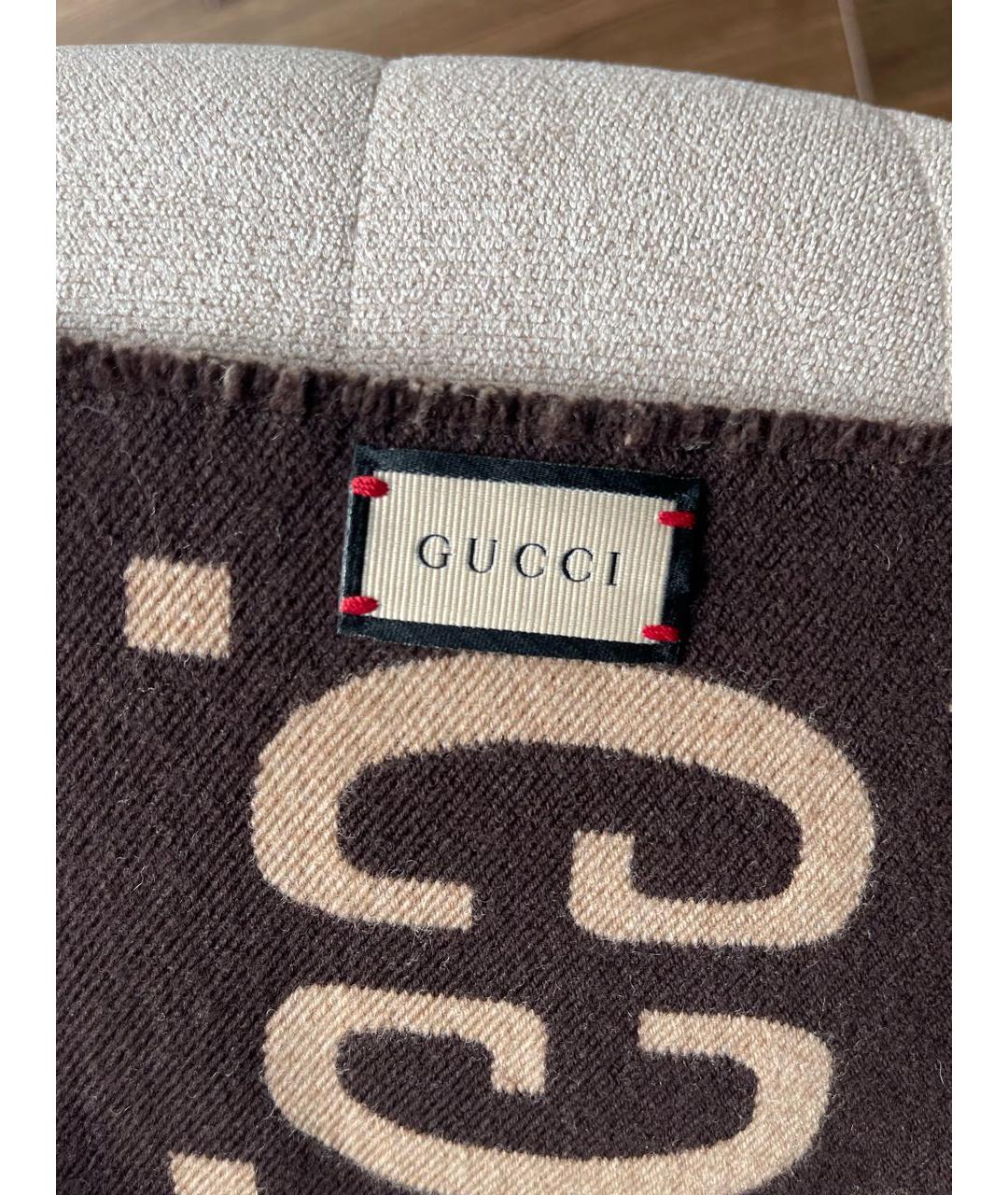 GUCCI Коричневый шерстяной шарф, фото 3
