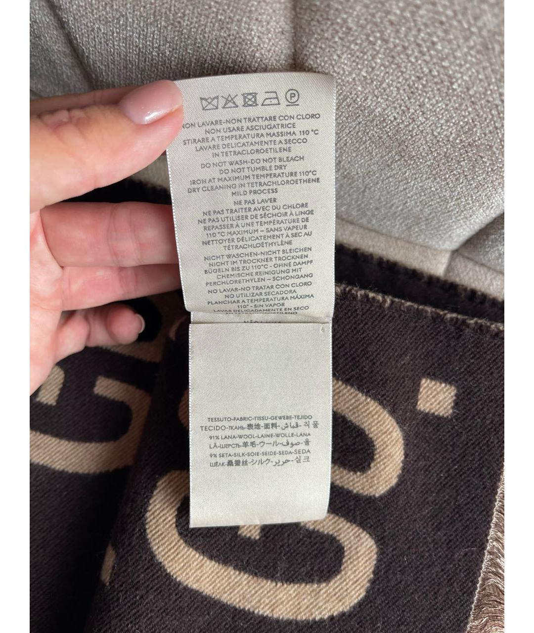 GUCCI Коричневый шерстяной шарф, фото 6