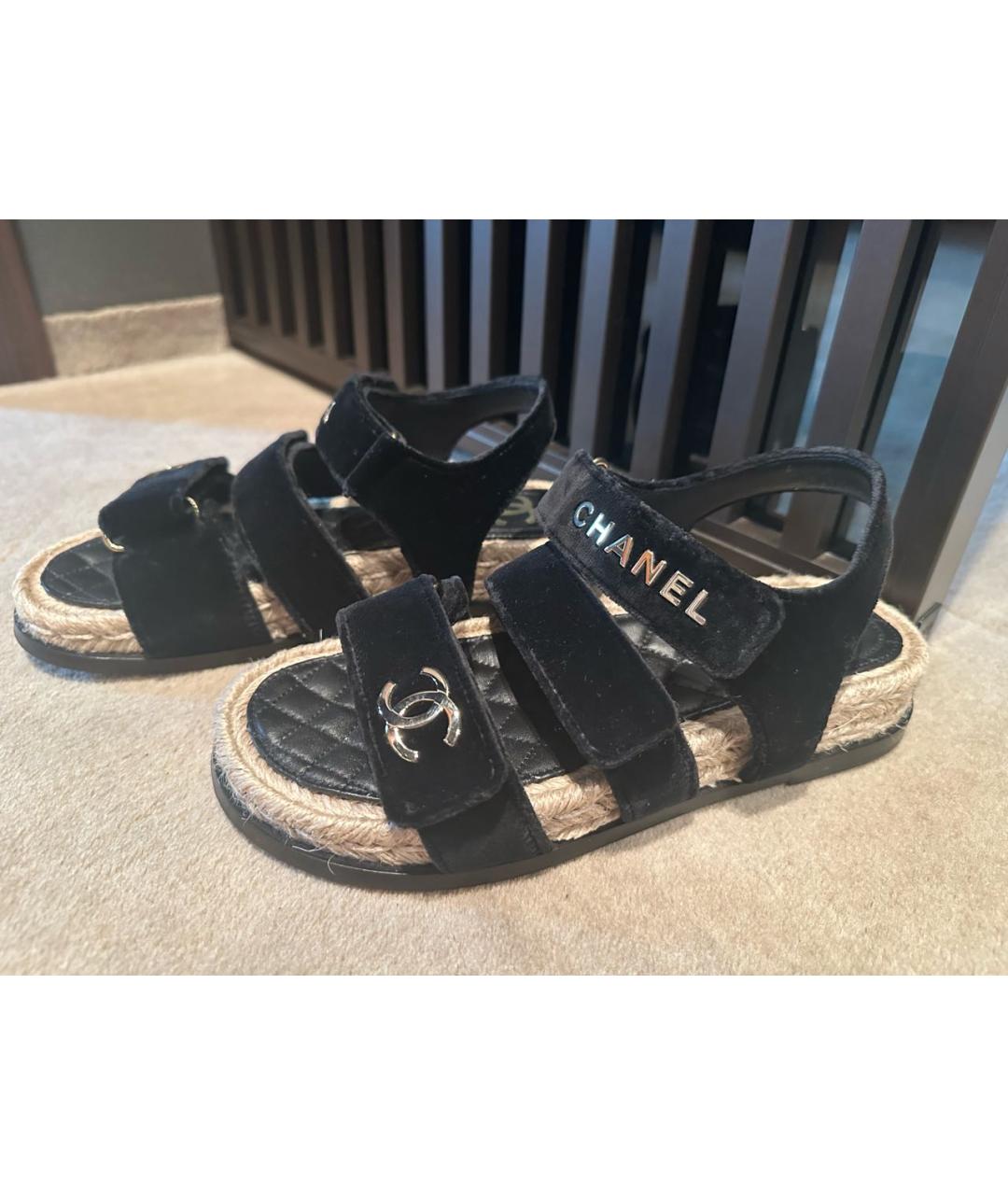 CHANEL PRE-OWNED Черные текстильные сандалии, фото 6