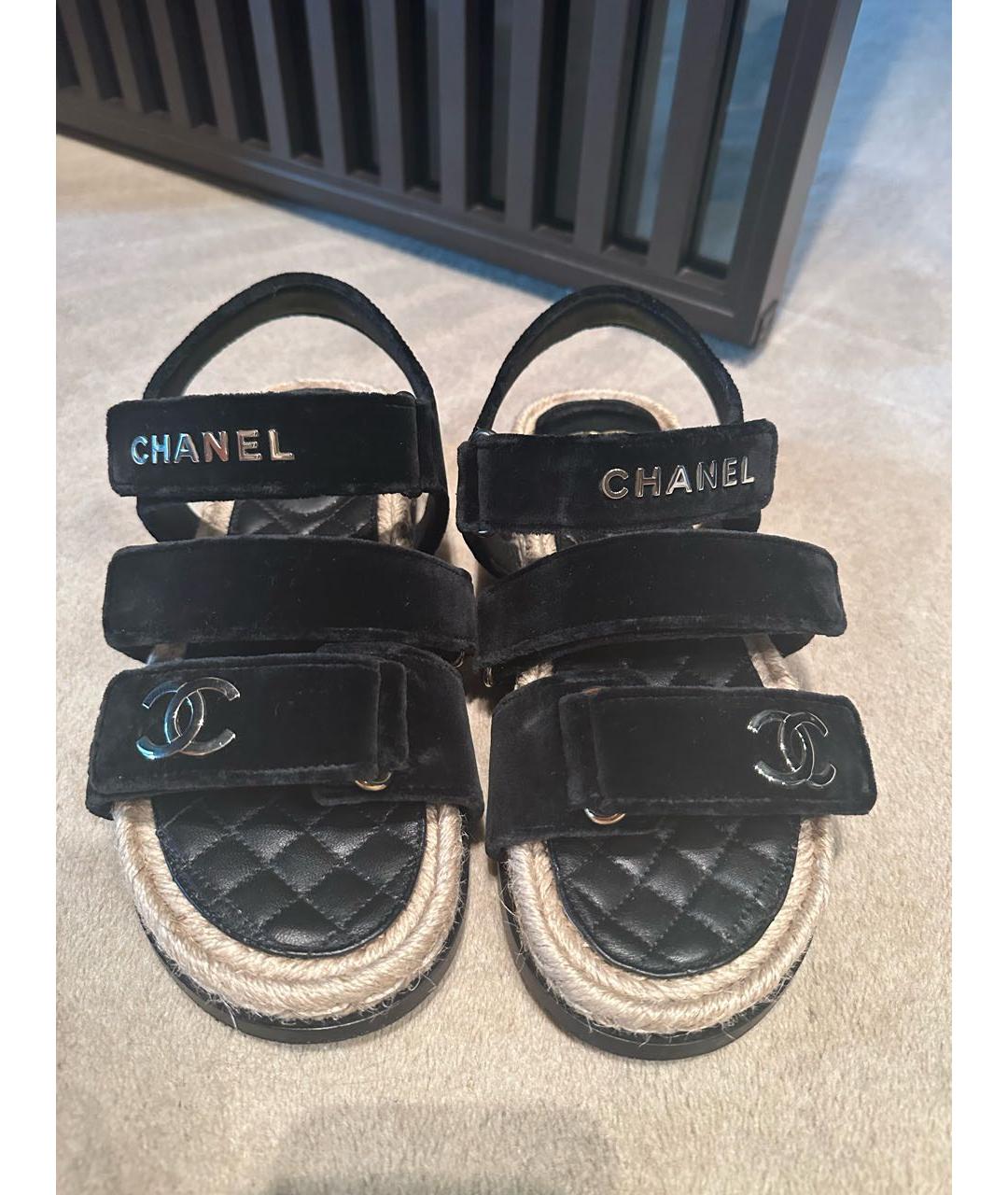 CHANEL PRE-OWNED Черные текстильные сандалии, фото 3
