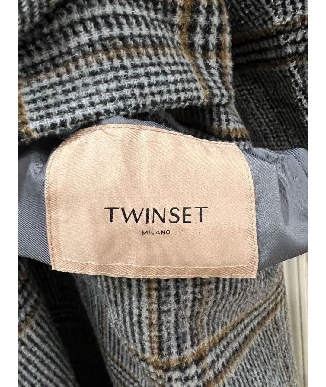 TWIN-SET Серое шерстяное пальто, фото 5