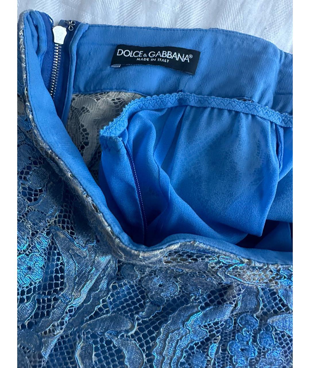 DOLCE&GABBANA Голубая кружевная юбка миди, фото 3