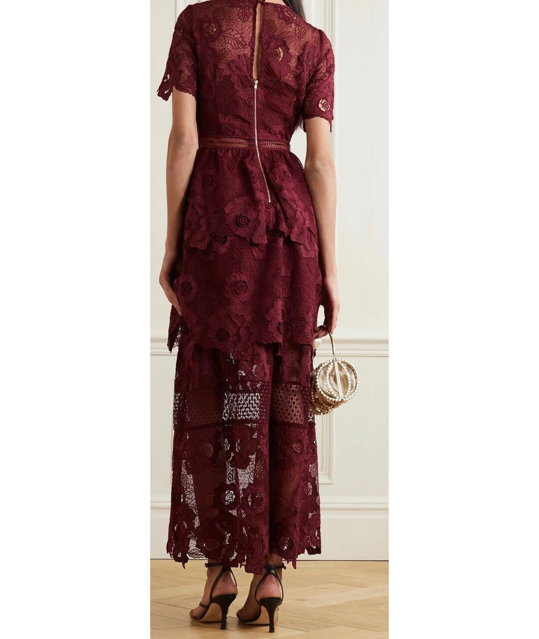 SELF-PORTRAIT Бордовое кружевное повседневное платье, фото 3