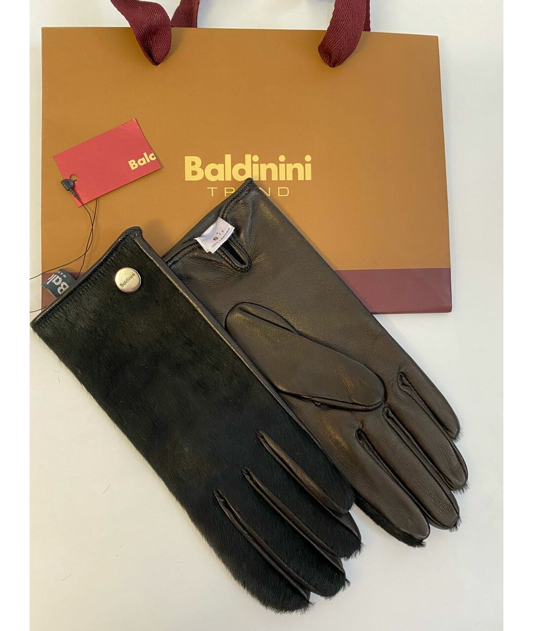 BALDININI Черные кожаные перчатки, фото 6
