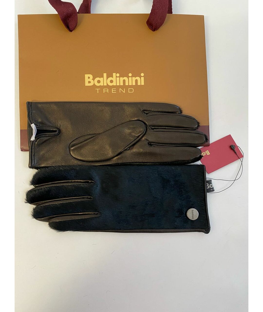 BALDININI Черные кожаные перчатки, фото 7