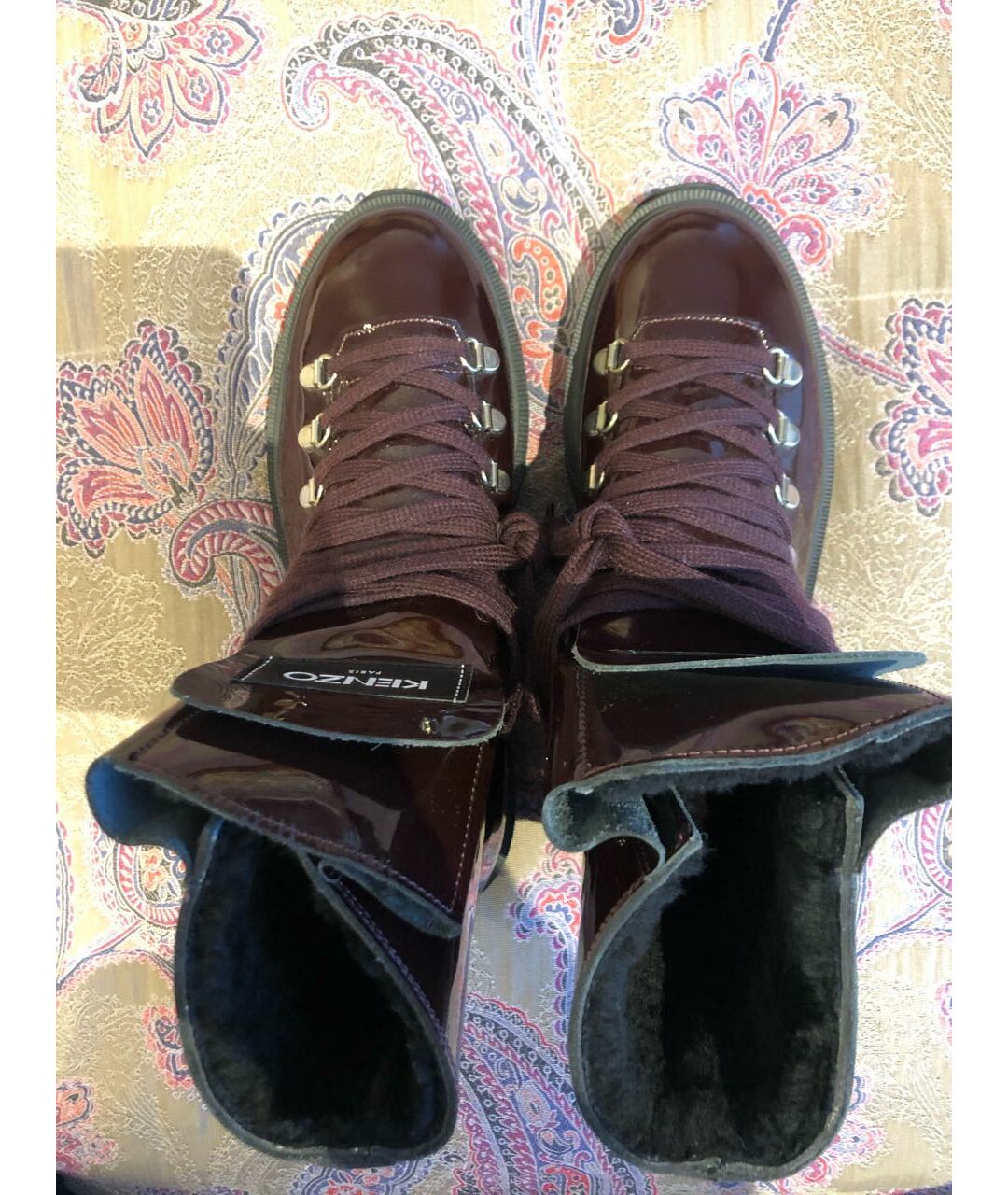 KENZO Бордовые ботинки из лакированной кожи, фото 3