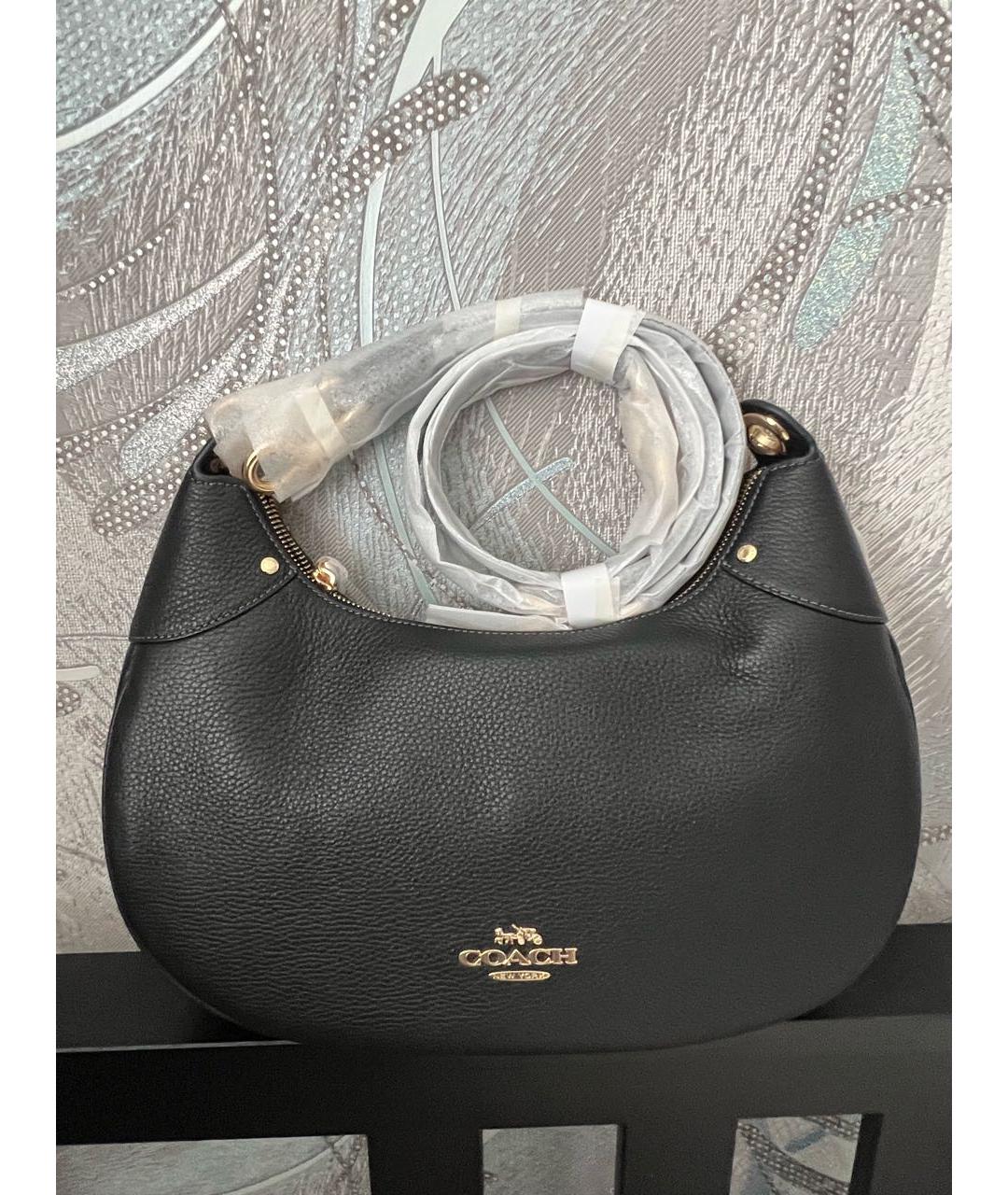 COACH Черная кожаная сумка с короткими ручками, фото 2