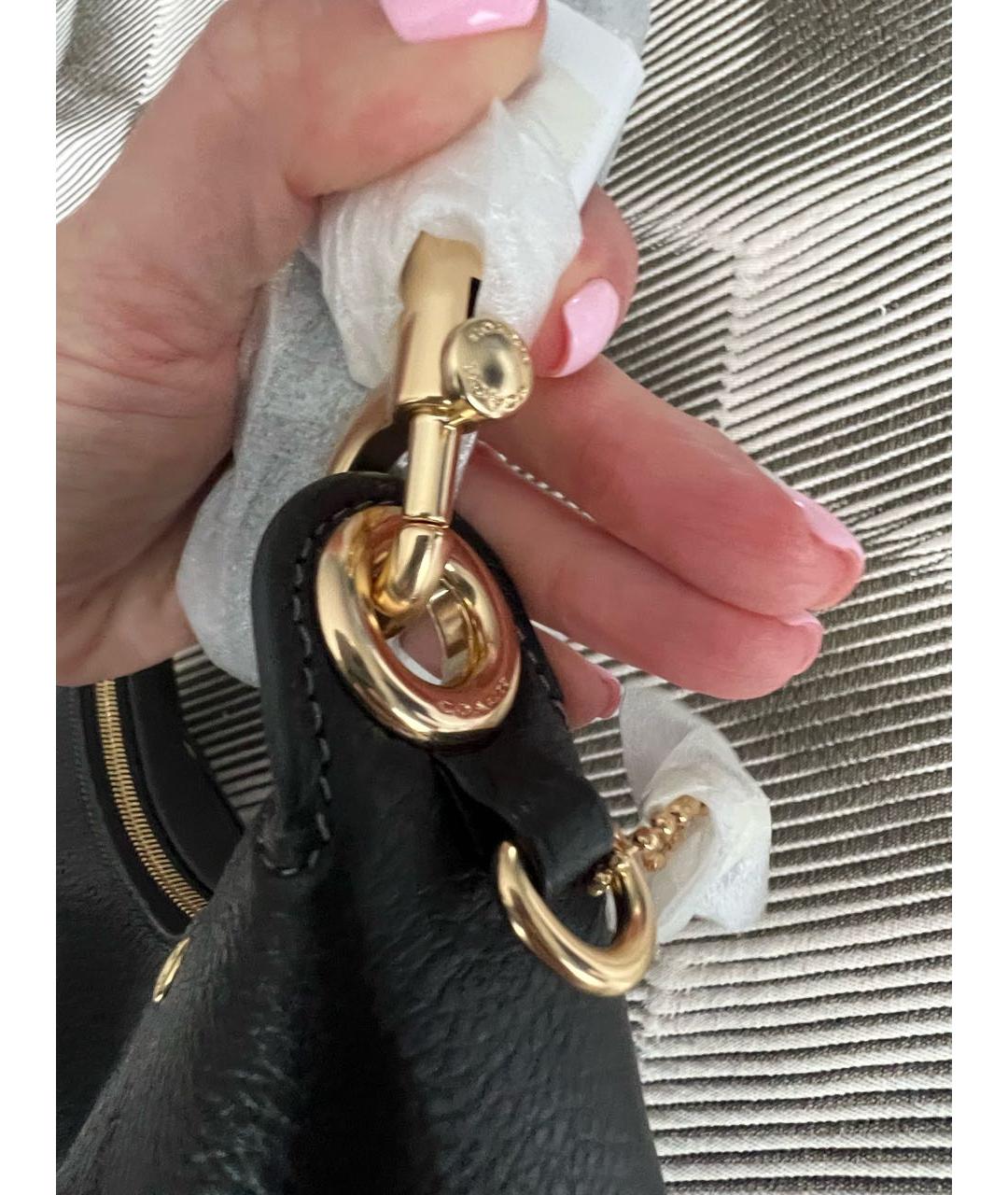 COACH Черная кожаная сумка с короткими ручками, фото 6