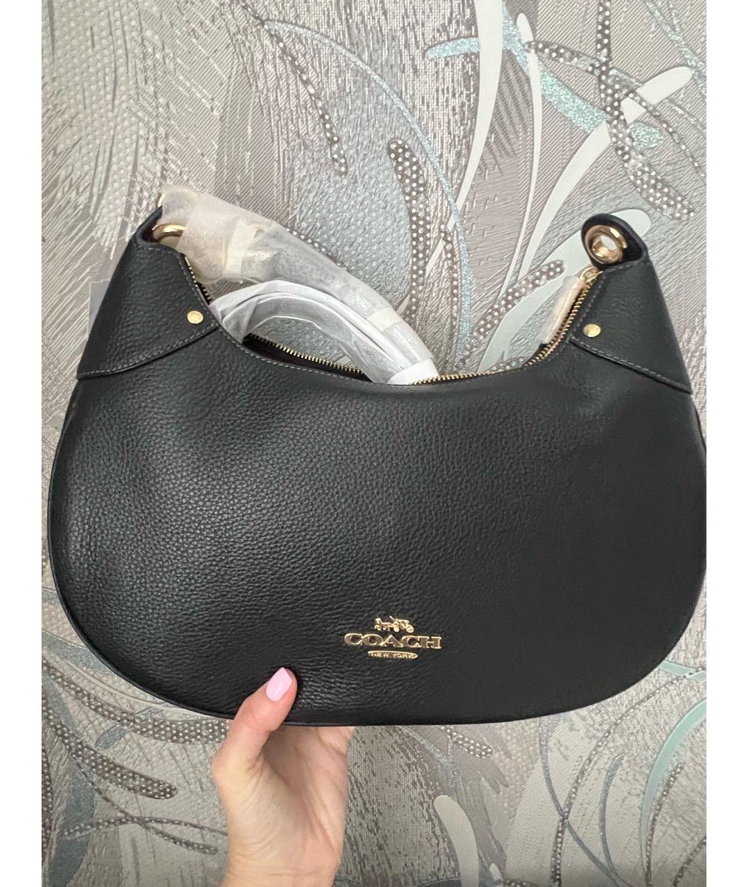 COACH Черная кожаная сумка с короткими ручками, фото 3