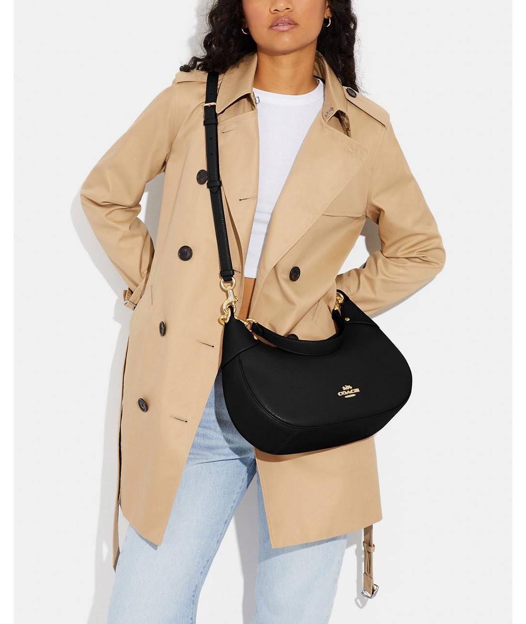 COACH Черная кожаная сумка с короткими ручками, фото 8