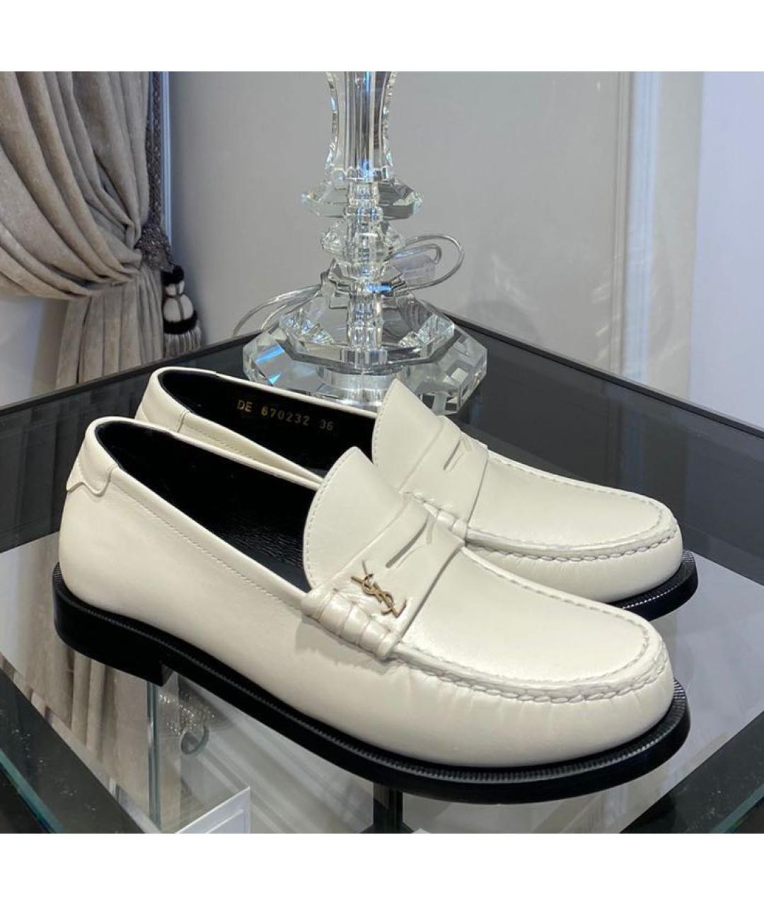 SAINT LAURENT Белые кожаные лоферы, фото 2